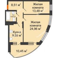 2 комнатная квартира 64,16 м² в ЖК Россинский парк, дом Литер 2 - планировка