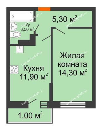 1 комнатная квартира 36 м² в ЖК SkyPark (Скайпарк), дом Литер 1, корпус 1, блок-секция 1