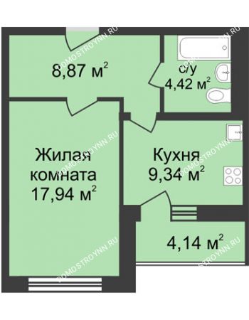 1 комнатная квартира 42,64 м² в ЖК Планетарий, дом № 6