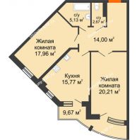 2 комнатная квартира 80,53 м² в ЖК Краснодар Сити, дом Литер 3 - планировка