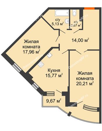 2 комнатная квартира 80,53 м² в ЖК Краснодар Сити, дом Литер 3