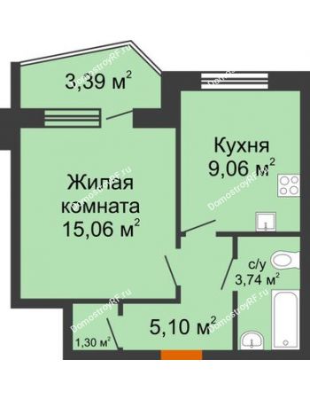 1 комнатная квартира 35,97 м² в ЖК DIVNYI, дом 1 очередь строительства, блок-секции 1,2,3