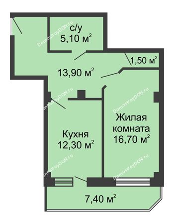 1 комнатная квартира 53,2 м² - ЖК Крылья Ростова