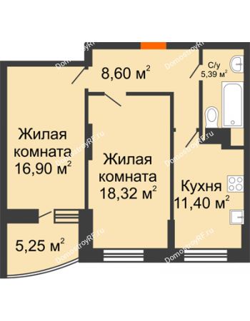 2 комнатная квартира 63,23 м² в ЖК Россинский парк, дом Литер 1