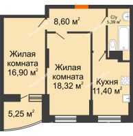 2 комнатная квартира 63,23 м² в ЖК Россинский парк, дом Литер 1 - планировка