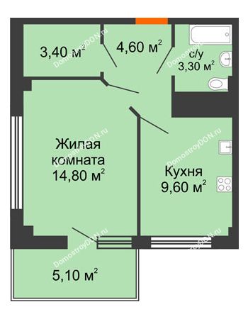 1 комнатная квартира 37,2 м² в ЖК Грин Парк, дом Литер 2