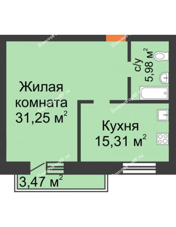 1 комнатная квартира 56,01 м² - ЖК На Владимирской