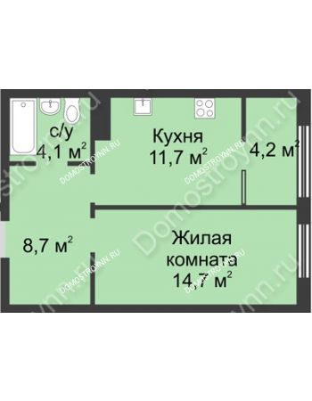 1 комнатная квартира 43,5 м² в ЖК Славянский квартал, дом № 5а, 7