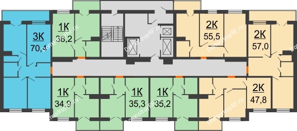 Планировка 7 этажа в доме 2 очередь (секция 3-2) в ЖК Волна-1