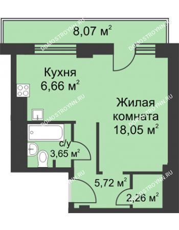 1 комнатная квартира 40,37 м² - ЖК На Ошарской