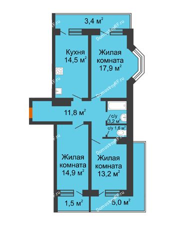 3 комнатная квартира 87 м² в Фруктовый квартал Абрикосово, дом Литер 3