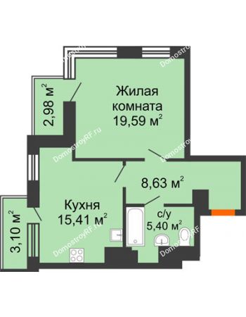 1 комнатная квартира 55,5 м² в ЖК Волжские Огни	, дом B1