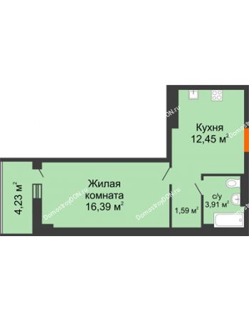 1 комнатная квартира 36,42 м² - ЖК Кристалл 2