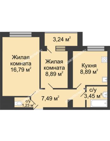 2 комнатная квартира 48,36 м² в ЖК Удачный, дом № 4