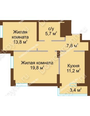 2 комнатная квартира 62,3 м² - ЖК Подкова Сормовская