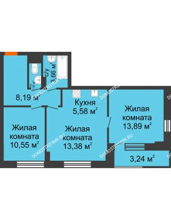 3 комнатная квартира 58,37 м² - ЖК Каскад на Путейской