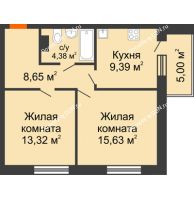 2 комнатная квартира 56,37 м² в ЖК Гвардейский 3.0, дом Секция 3 - планировка