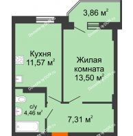 1 комнатная квартира 38 м² в ЖК Свобода, дом №2 - планировка