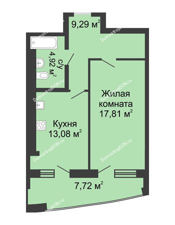 1 комнатная квартира 52,82 м² в ЖК Тихий Дон, дом № 2