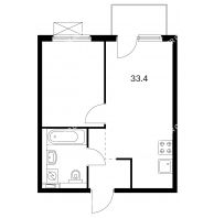 1 комнатная квартира 33,4 м² в ЖК Савин парк, дом корпус 4 - планировка