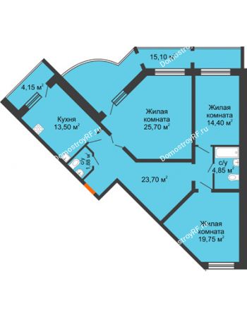 3 комнатная квартира 115,41 м² в ЖК NOVELLA	, дом № 5, секции 1,2