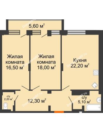 2 комнатная квартира 81,9 м² - ЖК Губкина,54