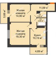 2 комнатная квартира 62,94 м², ЖК Военвед-Парк - планировка