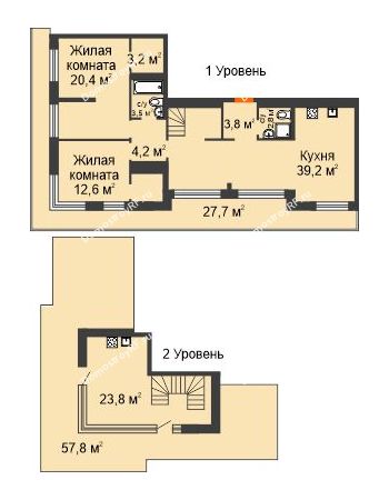 2 комнатная квартира 201,8 м² в ЖК Октябрьский, дом ГП-1