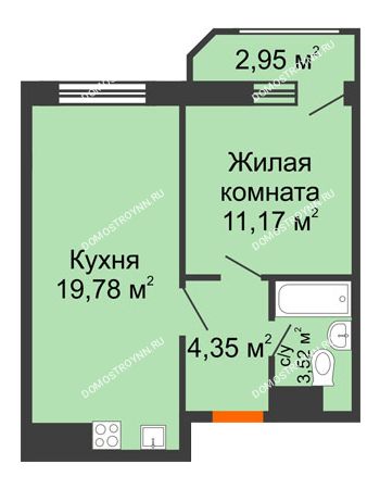 1 комнатная квартира 41,77 м² в ЖК Город времени, дом № 18