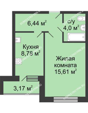 1 комнатная квартира 36,42 м² в ЖК Удачный, дом № 4