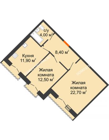 2 комнатная квартира 59,5 м² - ЖД по ул. Кирова