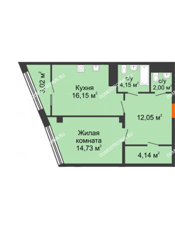 1 комнатная квартира 54,73 м² в ЖК Renaissance (Ренессанс), дом № 1