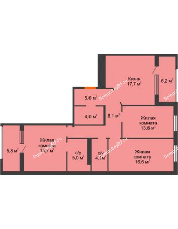 3 комнатная квартира 90,4 м² в ЖК Айвазовский City, дом ГП 2 Дом «Средиземный»