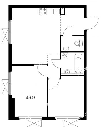 2 комнатная квартира 49,9 м² в ЖК Савин парк, дом корпус 1