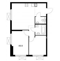 2 комнатная квартира 49,9 м² в ЖК Савин парк, дом корпус 1 - планировка