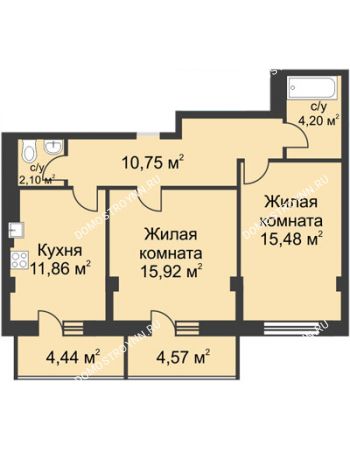 2 комнатная квартира 63,01 м² в ЖК Премиум, дом №1