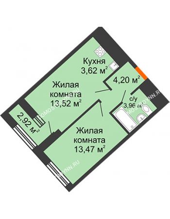 1 комнатная квартира 40,23 м² в ЖК Дом на Набережной, дом № 1