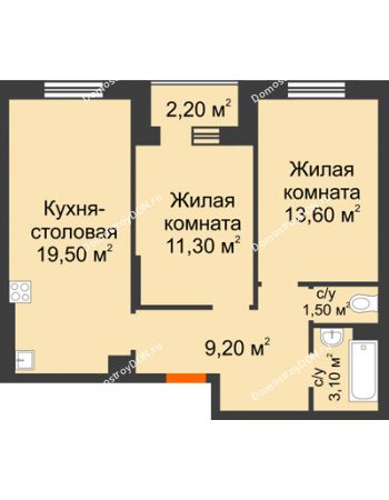 2 комнатная квартира 59,2 м² в Микрорайон Прибрежный, дом № 4
