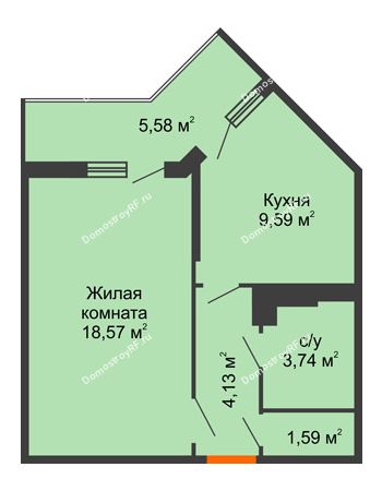 1 комнатная квартира 39,35 м² в ЖК Семейный парк, дом Литер 2