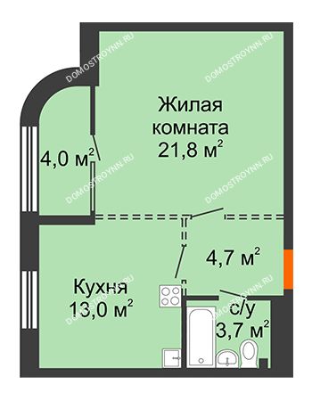1 комнатная квартира 45,2 м² - ЖК Лайнер на Барминской