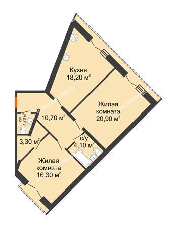 2 комнатная квартира 75,2 м² - ЖД по ул. Кирова