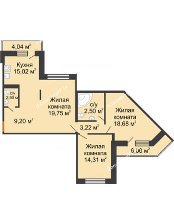 2 комнатная квартира 94,7 м² в ЖК Каскад, дом № 7-8