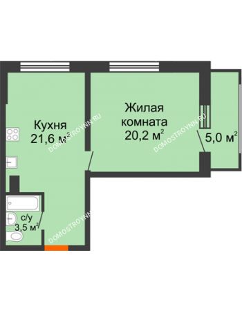 1 комнатная квартира 47,8 м² в ЖК Подкова на Родионова, дом № 2