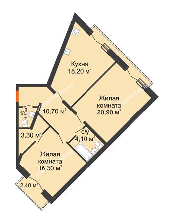 2 комнатная квартира 76,4 м² - ЖД по ул. Кирова