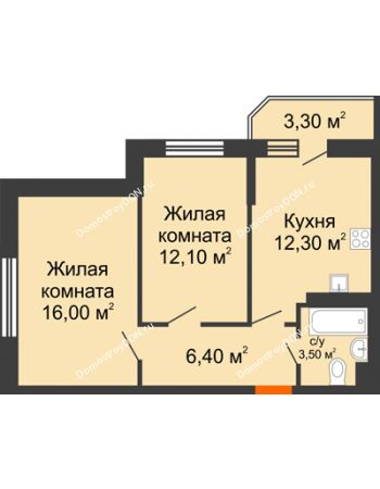 2 комнатная квартира 52 м² в ЖК Южный Берег, дом Литер 4