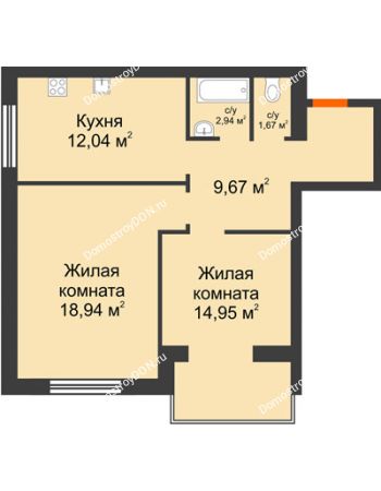 2 комнатная квартира 60,21 м² - ЖК Зеленый квартал 2