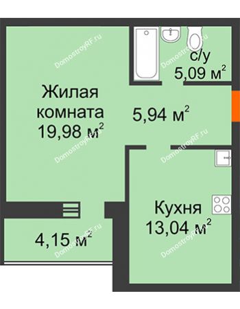 1 комнатная квартира 48,2 м² в ЖК Троицкий, дом № 1