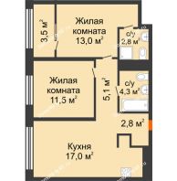 2 комнатная квартира 58,2 м² в Квартал Новин, дом 6 очередь ГП-6 - планировка