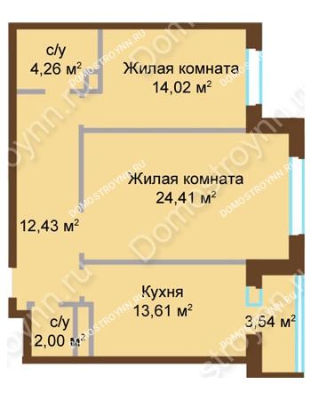 2 комнатная квартира 70,73 м² в ЖК Высоково, дом № 43, корп. 7