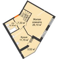 2 комнатная квартира 91,74 м² в ЖК Бунина парк, дом 3 этап, блок-секция 3 С - планировка